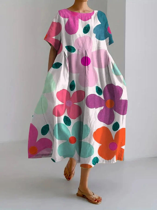 Vestido de Verano Floral Eli - Línea A con Mangas Abullonadas