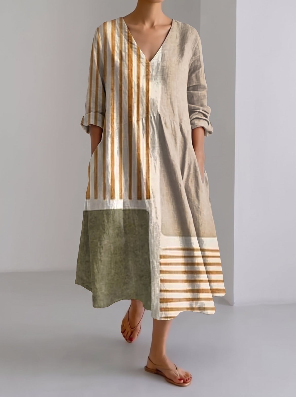 Vestido Midi de Lino Puro Dalia - Corte Relajado para Mujer