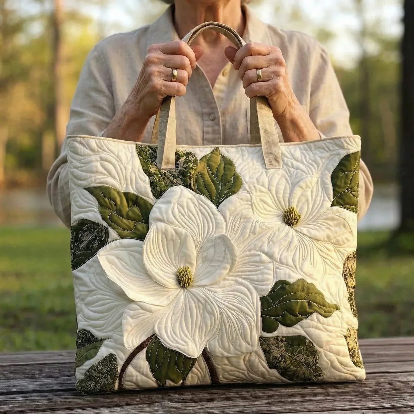 Bolso Artesanal - Lirios Blancos Elegantes