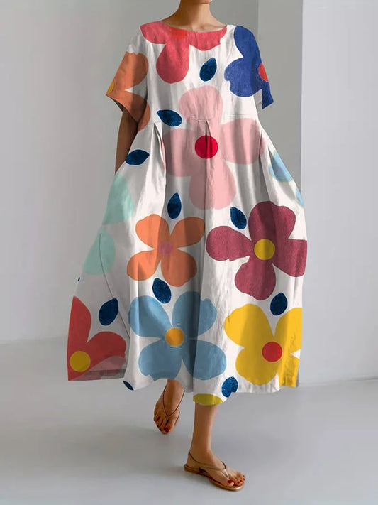Vestido de Verano Floral Eli - Línea A con Mangas Abullonadas