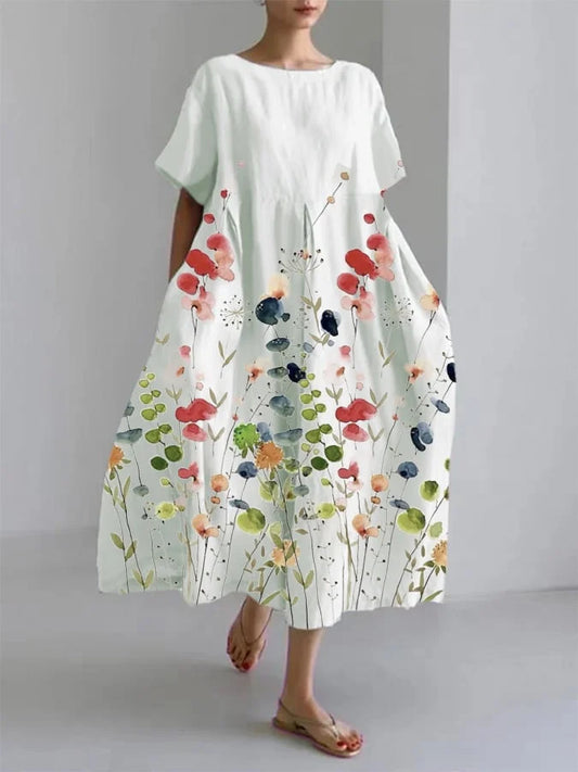 Vestido de Verano Floral Flereti - Línea A con Mangas Abullonadas