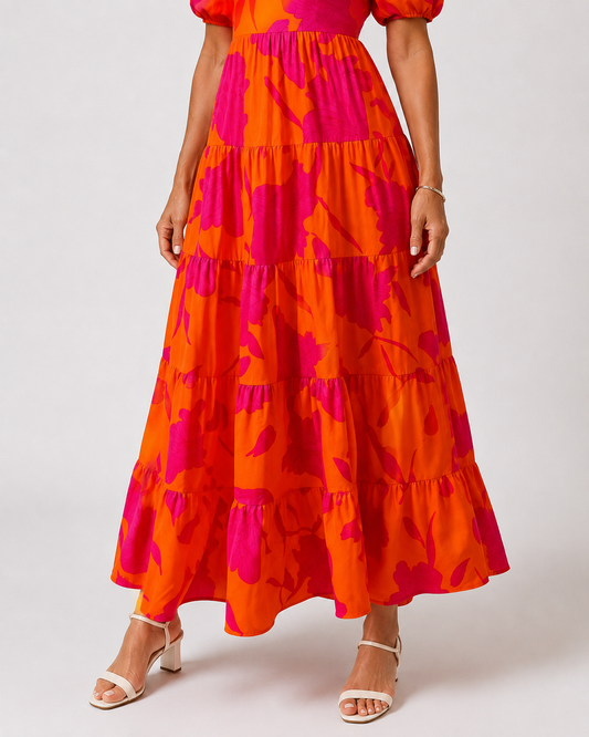 Saray Vestido Maxi Estampado Bicolor