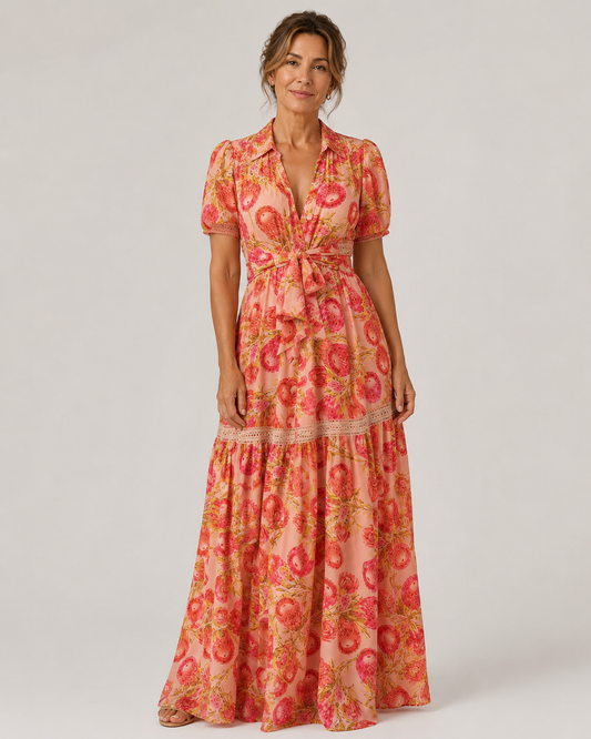 Mónica Vestido Maxi Camisero Floral