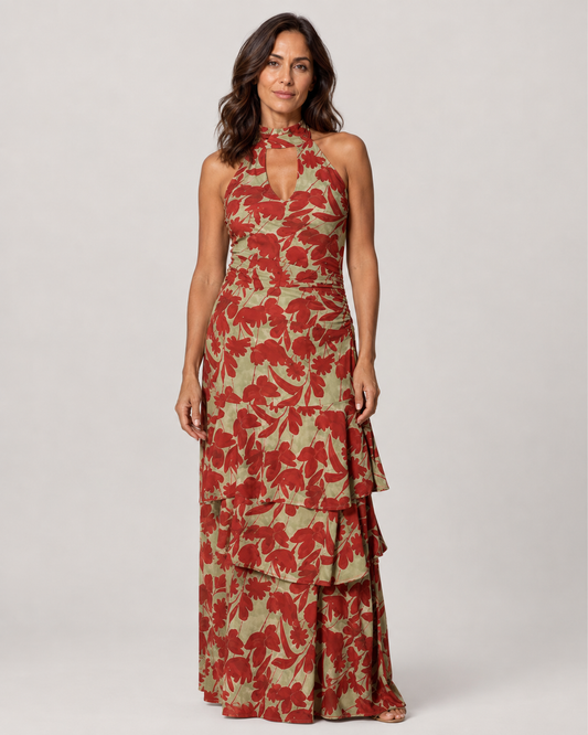 Amara Vestido Maxi Floral Escalonado