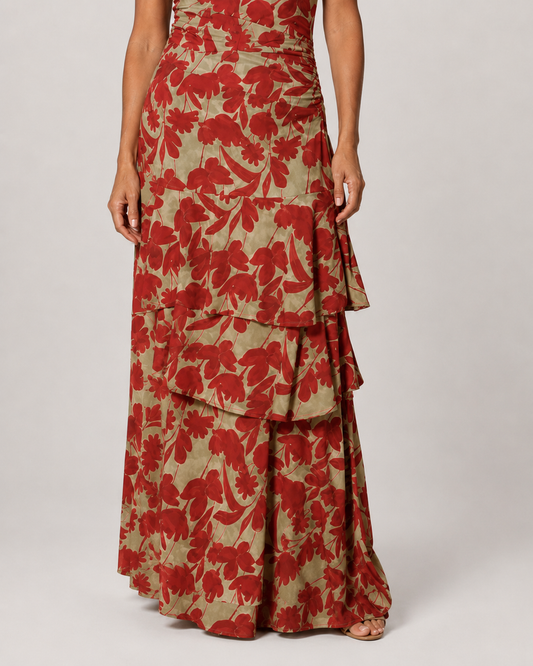 Amara Vestido Maxi Floral Escalonado