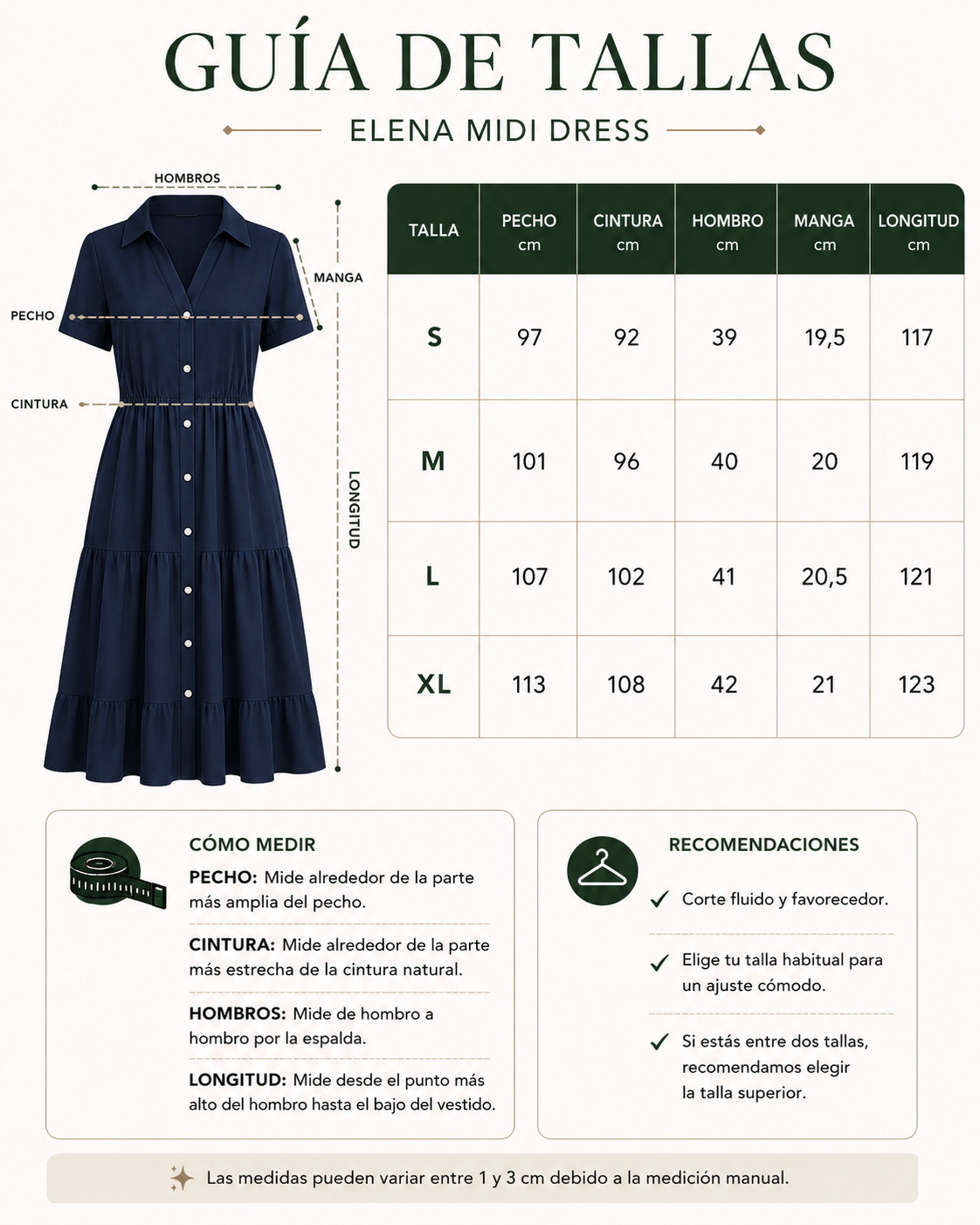 Guía de tallas ELENA MIDI DRESS