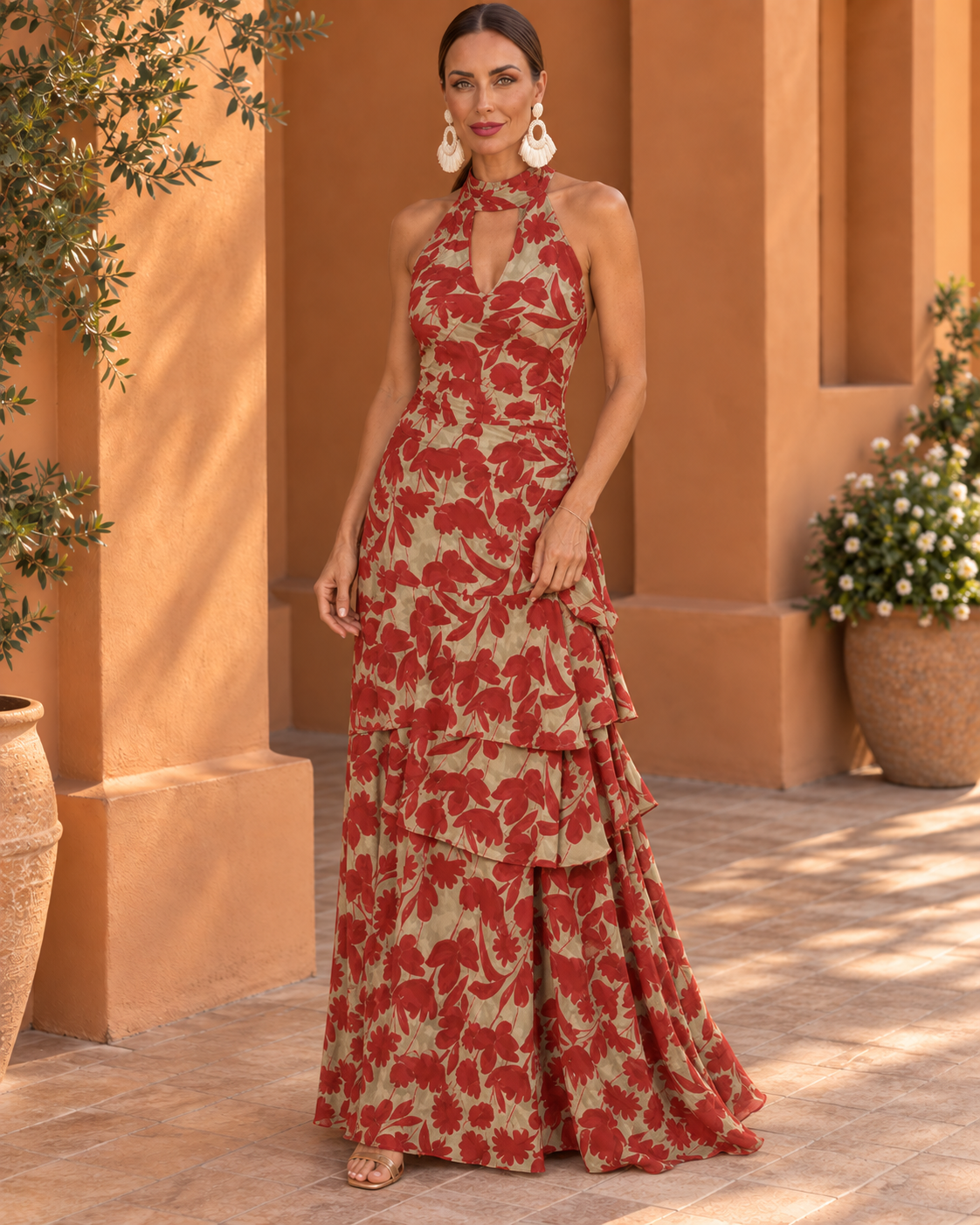 Amara Vestido Maxi Floral Escalonado