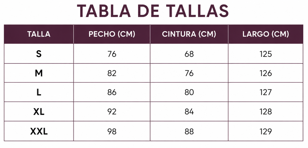 Guía de tallas Alina Vestido largo elegante