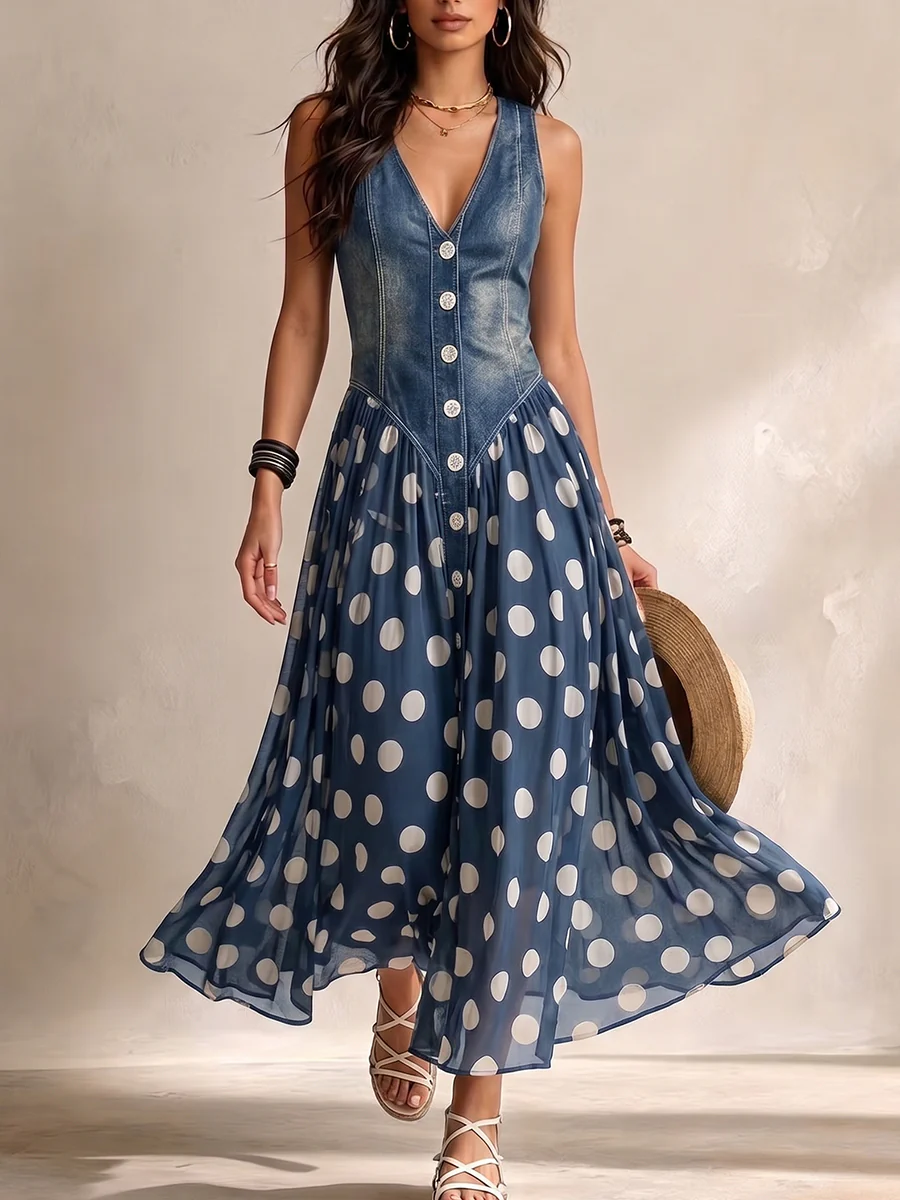 Jasmina Vestido midi de mezclilla
