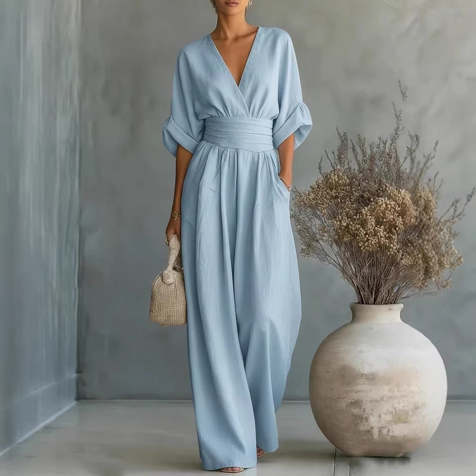 Robe Élégante en V, Dos Nu et Manches Fluides - Maison Claire et Sylvie