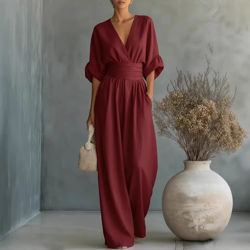 Robe Élégante en V, Dos Nu et Manches Fluides - Maison Claire et Sylvie