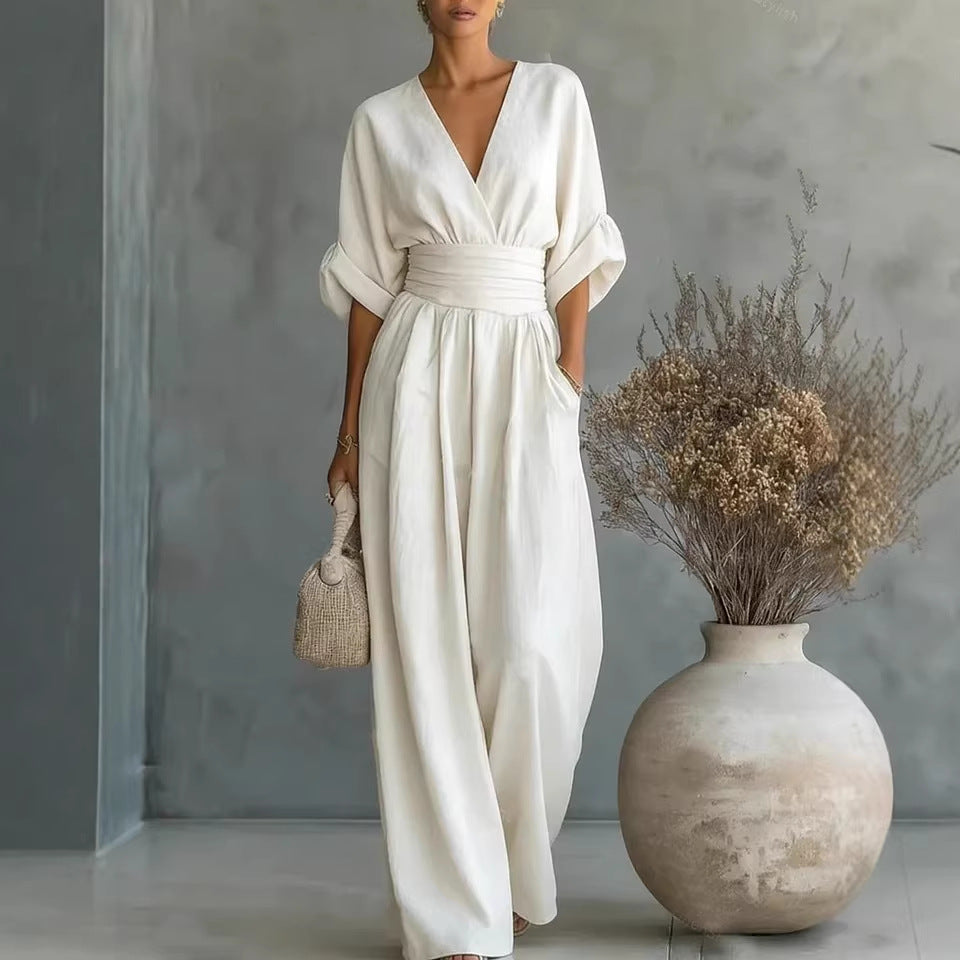 Robe Élégante en V, Dos Nu et Manches Fluides - Maison Claire et Sylvie