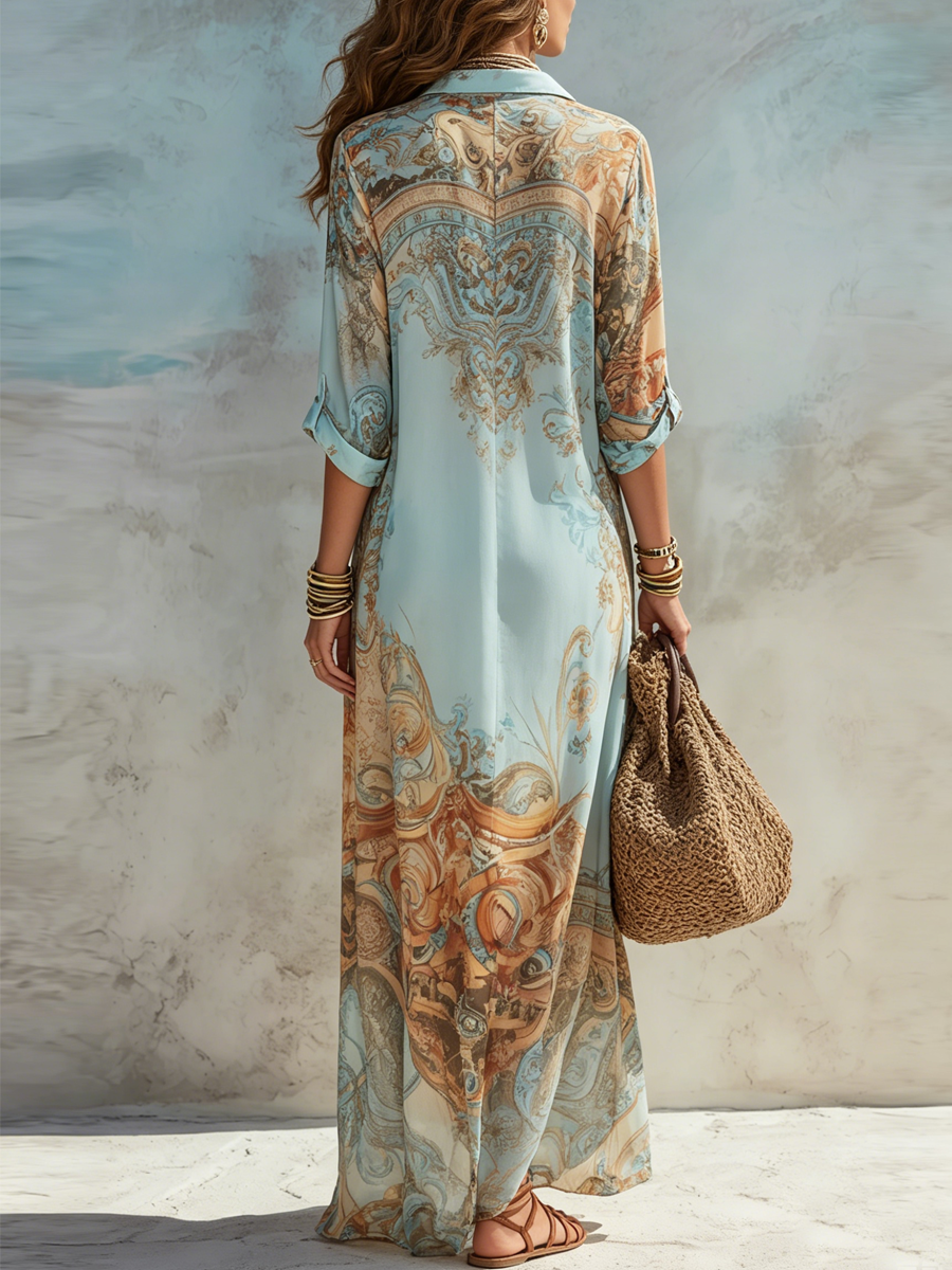 Valeria | Vestido Maxi con Estampado Floral Azul para Vacaciones
