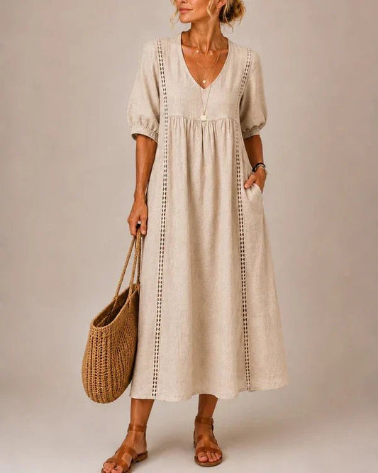 Carmina Vestido Midi - Escote en V con Encaje para Mujer | Siena Varelli