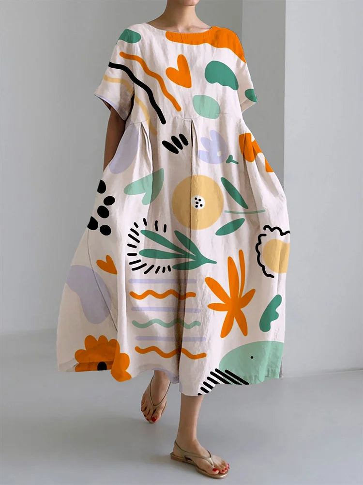Vestido de Verano Floral Meli - Línea A con Mangas Abullonadas