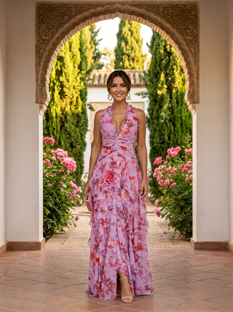 Robe Longue Élégante à Col Halter - Maison Claire et Sylvie