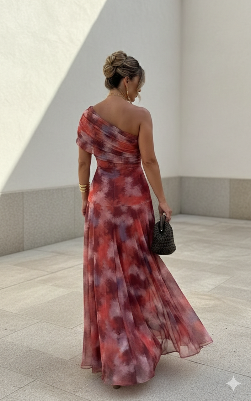 Robe longue fluide en satin, élégance intemporelle chez Maison Claire et Sylvie