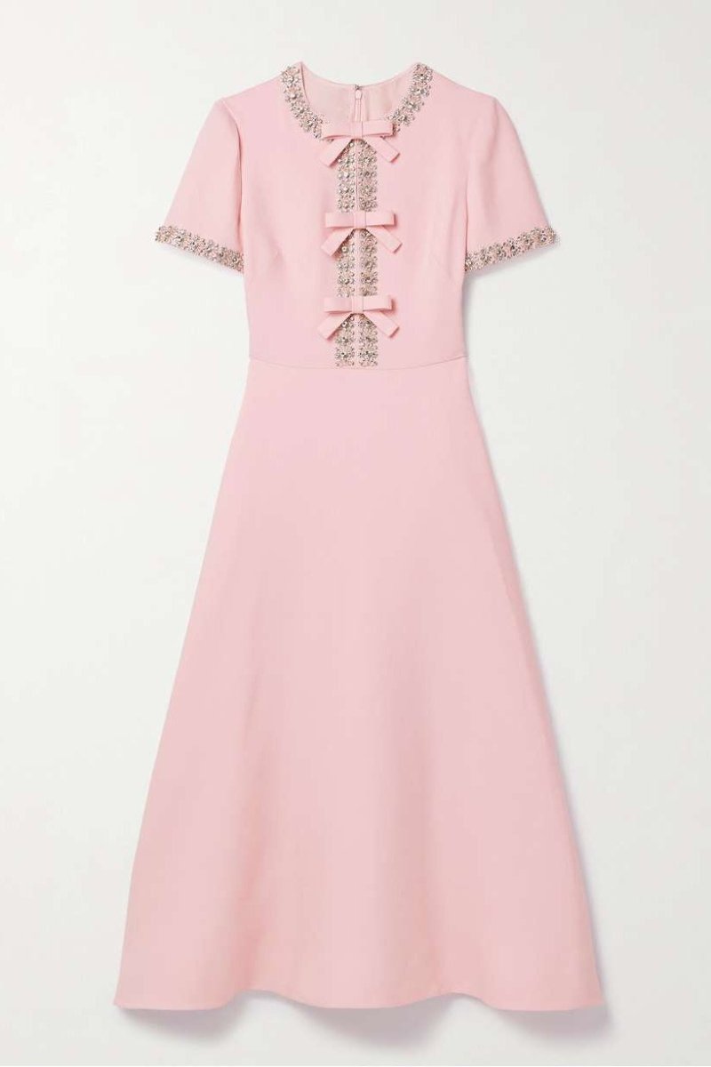 Robe midi en satin avec nœud et embellissements en cristal